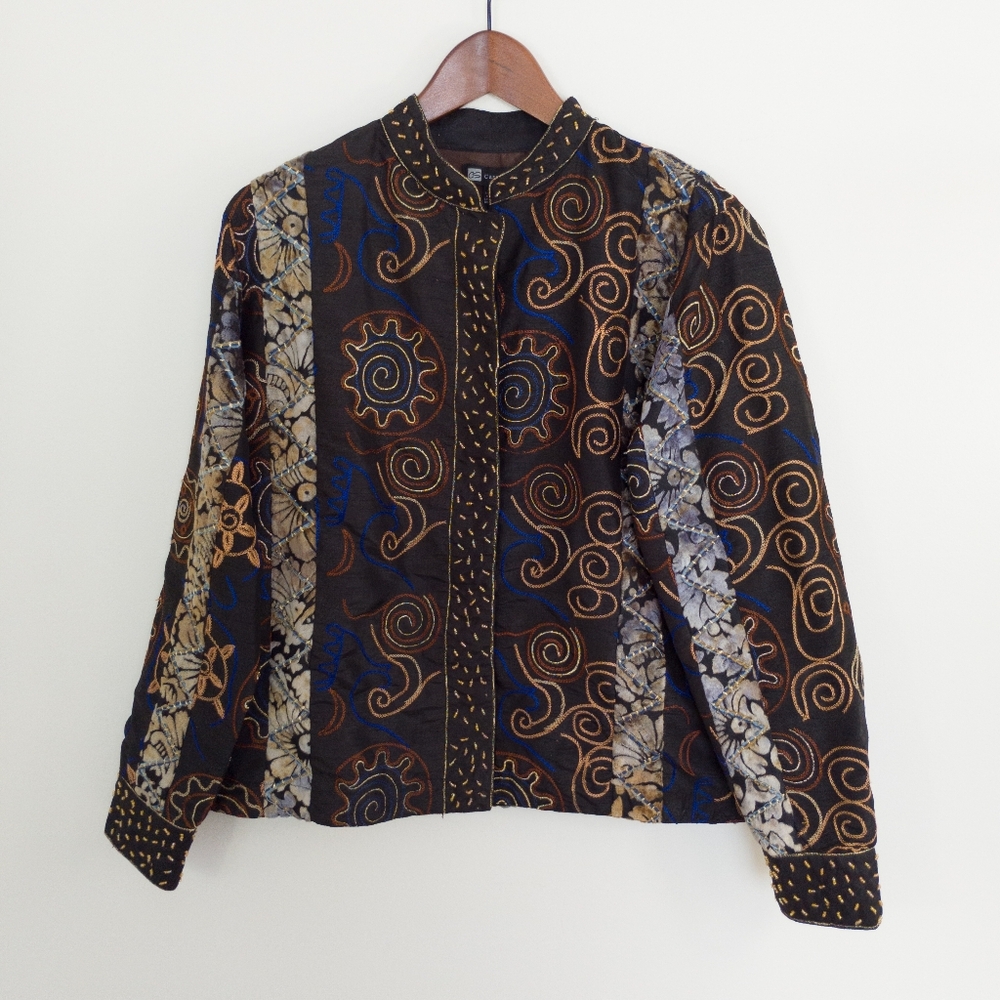 Vintage Casual Studio Mixed Media Embroidered Jacket Size Medium